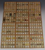 Cabinet of 144 Victorian and later microscope slides, mostly annotated and with preparer's name
