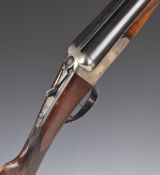 Master 12 bore side by side shotgun with chequered grip and forend, double trigger and named 27.75