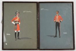 Pair of watercolour pictures 5th Cavalry Officer in full dress and the other in mess kit, both by