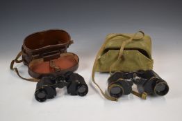 Pair of Kershaw binoculars No 186523 with canvas covered case ink stamped M.E Co 1939 and broad