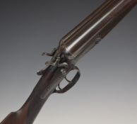 Darlow 12 bore side by side hammer action shotgun with chequered grip and horn tipped forend, vacant