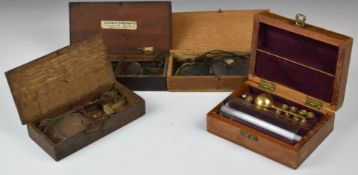 Three cased sets of travelling beam scales, one with Ridley Carlisle label to lid, together with a