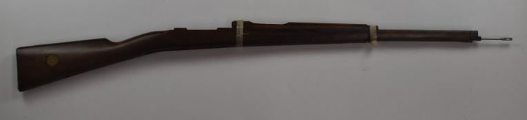 Swedish Mauser M96 bolt-action rifle stock with steel butt plate and ram-rod and inset engraved