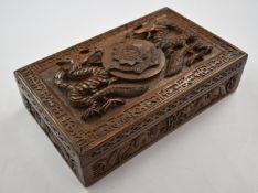 North Somerset Yeomanry Boer War commemorative carved wooden box with regimental cypher and
