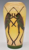 Dennis Chinaworks signed limited edition no 1 /? vase decorated with grasshoppers on yellow