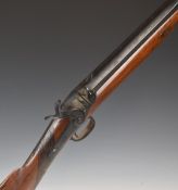 Unnamed percussion hammer action sporting gun with engraved lock and hammer, chequered grip, brass