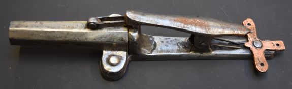 Belgian proof marked 16 bore steel trip wire gamekeeper poacher's alarm gun with 11cm octagonal