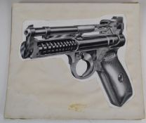 Webley air pistol original shop display or advertising cut away painting or technical drawing,