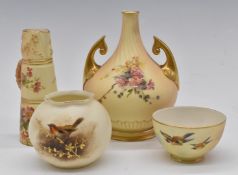 Collection of Royal Worcester blush ivory vases, tea bowl etc, tallest 15cm