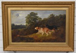 S. Martin 19thC oil on canvas of two dogs, Gordon setter and English setter, dated 1878, 38 x 68cm