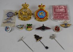 Irvin Parachute Company enamel badge, GQ parachute example and Royal Hong Kong auxiliary badges etc