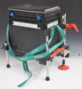 A Rive Octop-us adjustable fishing box/seat with accessories including multiple unopened pole