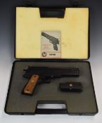 Weihrauch HW45 .22 converted to .20 air pistol with chequered wooden grips, additional composite