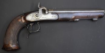 Salvatore Mazza of Naples Italian percussion hammer action pistol with lock signed 'S Mazza' and