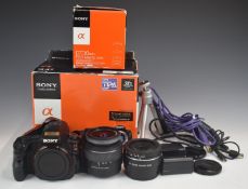 Sony A37 DSLR camera SLT-A37 with DT 30mm f2.8 macro lens, both in original boxes, together with