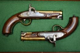 Bond of London pair of percussion converted from flintlock hammer action pistols with engraved