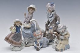 Five Lladro figures including clowns, tallest 25cm