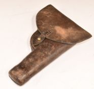 WW1 brown leather pistol or revolver holster stamped 'L H Hagen & Co Ohristiania Kirkegaden 19'