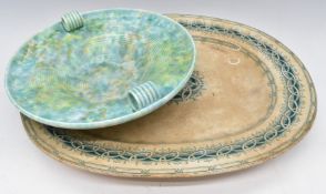 Belleek 19thC large meat plate and a Beswick Art Deco dish with scrolling handles, 49 x 39cm, D31cm