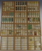 Cabinet of 144 Victorian and later microscope slides, mostly annotated and with preparer's name