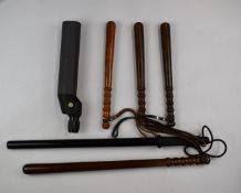 Five police truncheons, longest 71cm, together with a Greenkat D=60mm spotting scope