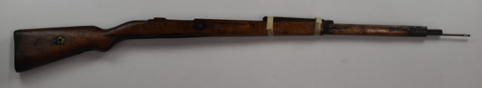 Mauser Gewehr G98 bolt-action rifle stock, indistinctly stamped, with steel butt plate marked
