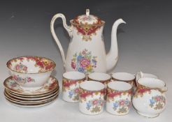 Approximately fifteen pieces of Shelley coffee ware decorated in the Sheraton pattern no 13289