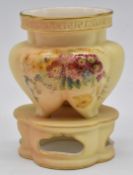 Royal Worcester blush ivory lobed vase raised on an openwork base, H11cm