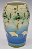 Dennis Chinaworks signed limited edition no 1 vase decorated with bees and snowdrops, H16cm