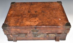Leather and brass bound oak shotgun carry case with 'William Powell Gun & Rifle Manufacturers, 35