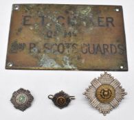 British Army brass door plaque for E T Cutler, Quarter Master, 2nd Battalion Scots Guards, 15 x
