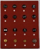 Sixteen vintage hunt/hunting buttons mounted on a felt covered display board, comprising Beaufort,