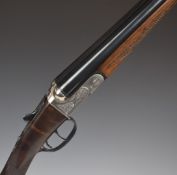 Ugarteghea 20 bore side by side ejector shotgun with engraved locks, underside, trigger guard, top