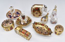 Royal Crown Derby paperweights, 1128 Imari pattern dishes and novelty items, tallest 10cm