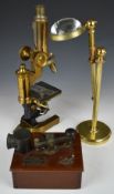 C.Reichert Wien (Vienna) microscope, number 12999, desk magnifier and Morse code Aldershot
