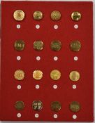 Sixteen vintage hunt/hunting buttons mounted on felt covered display board, comprising North
