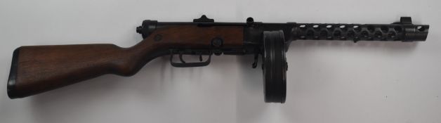 Deactivated Russian PPsh41 7.63mm submachine gun with rotary magazine, canvas sling, adjustable