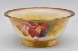 Royal Worcester signed pedestal dish decorated with blackberries signed Kitty Blake, H8 diameter