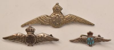 Three Royal Air Force sweetheart brooches all marked silver to reverse