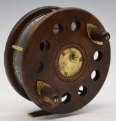 Slater wooden reel with check mechanism, brass star back, 5 1/8