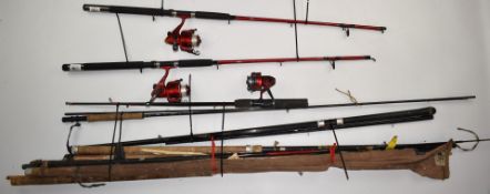 Two Firebird XT fishing rods and reels, probably unused, a further rod and reel, Daiwa trout fishing