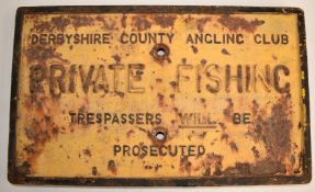 Original heavy cast iron Private Fishing by Derbyshire County Angling Club, L51 x W30cm