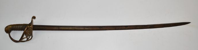 British 1822 pattern officer's sword with George IV cypher, 82cm pipe back blade and shagreen