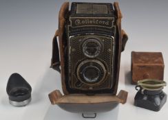 Rolleicord TLR camera with Carl Zeiss Triotar 1:4.5 f=7.5cm lens, in leather case with lens hood