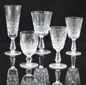 Waterford Crystal cut drinking glasses in the Colleen and Ashford patterns, including eight wine