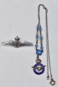 Royal Air Force sweetheart necklace with enamel pendant together with a Royal Airforce pin badge