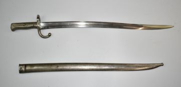 French 1866 pattern chassepot bayonet with 58cm yataghan blade, stamped 655 to cross guard and