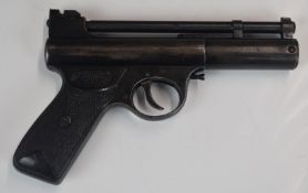 Webley Mark 1 .22 air pistol with named and chequered grips, serial number 386.