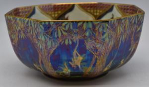 Daisy Makeig-Jones for Wedgwood Fairyland Lustre octagonal pedestal bowl decorated in the Fiddler in
