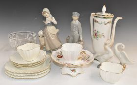 A collection of ceramics and glass including Lladro figures, Waterford pedestal bowl, Royal